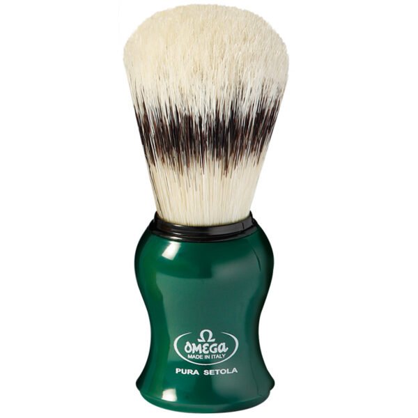Omega 80265 shaving brush with stand natural bristle green