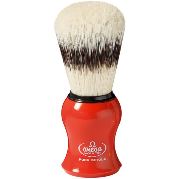 Omega 80265 shaving brush with stand natural bristle red