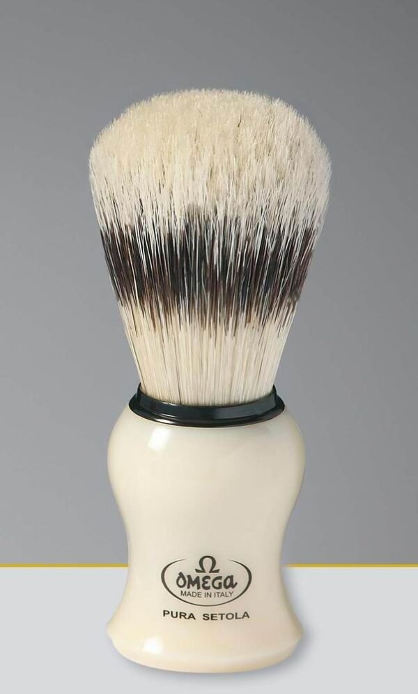 Omega 80266 Shaving Brush grey background– Pure Bristle Made in Italy