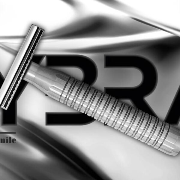 TGS Lybra safety razor 316L stainless steel on display