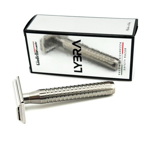 TGS Lybra safety razor 316L stainless steel box down