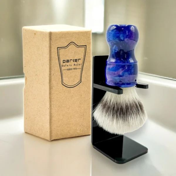 Parker shaving brush gift set with Goodfellas' Smile Sea Citrus shave soap brush on stand with box