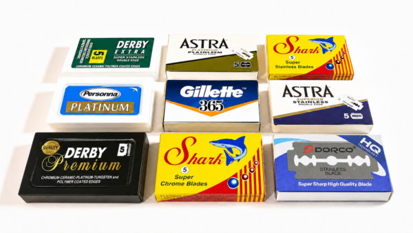 50-count-de-blade-sampler-astra-derby-shark-personna-gillette-dorco 50 count double edge razor blade sampler