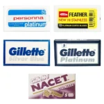 50-count double edge razor blade sampler with Personna, Feather and Gillette blades
