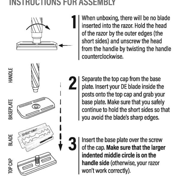 Parker Flight assembly instruction sheet showing how to fit a double edge blade