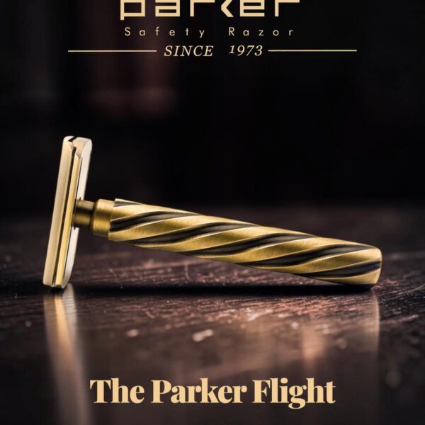 Parker Flight brass safety razor head and handle detail