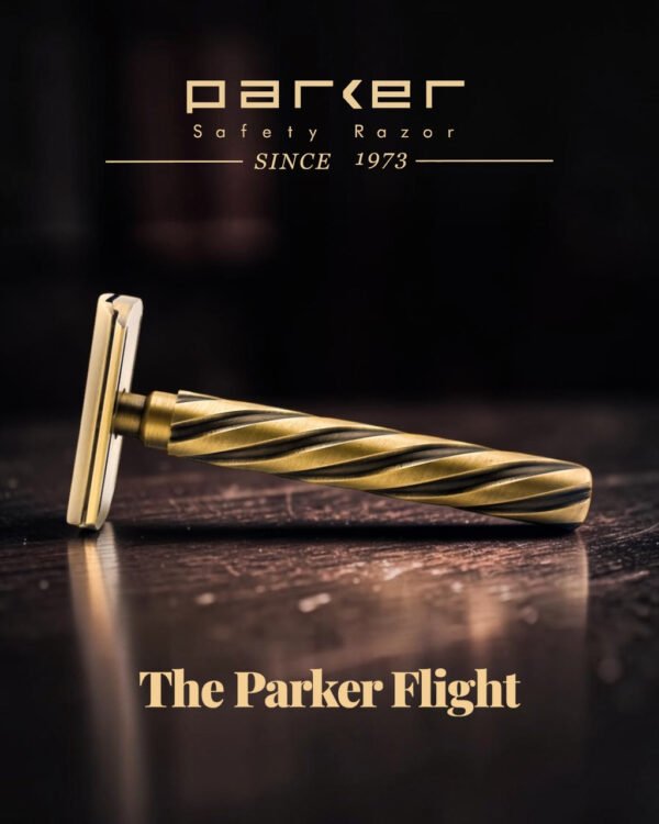 Parker Flight brass safety razor head and handle detail