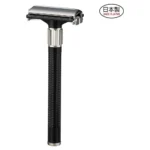 Feather Popular double edge safety razor with black textured handle and chrome head, made in Japan