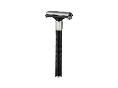 Feather Popular double edge safety razor shown upright on a white background