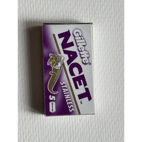 Gillette Nacet Stainless double edge razor blades, Egyptian 5 blade pack, front of tuck