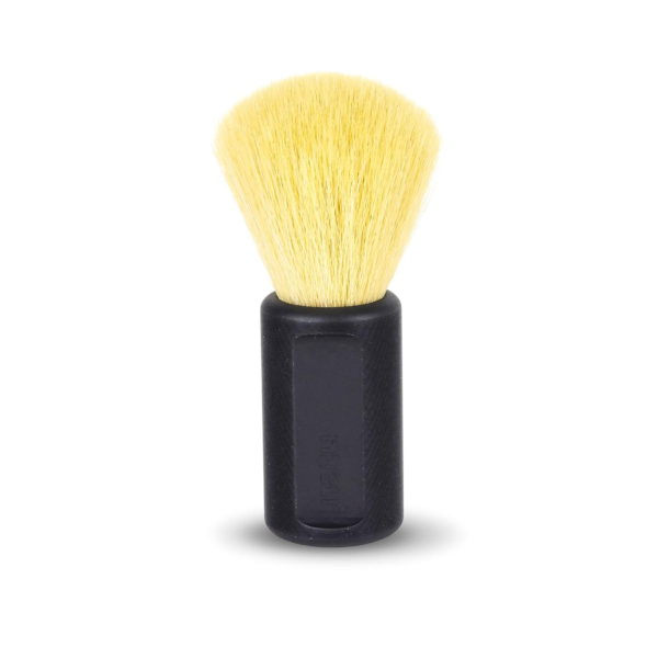 NATU synthetic shaving brush with a solid black anodized aluminum handle and 22 mm synthetic knot