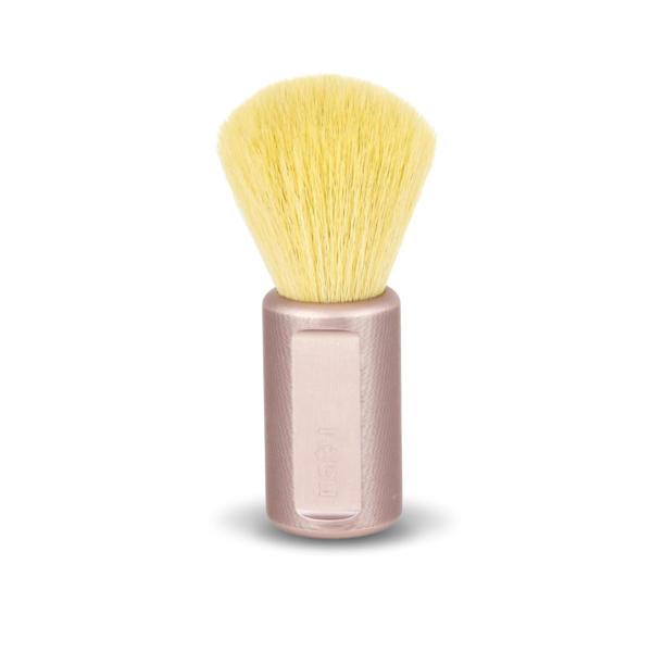 NATU synthetic shaving brush with a rose toned copper anodized aluminum handle and 22 mm synthetic knot
