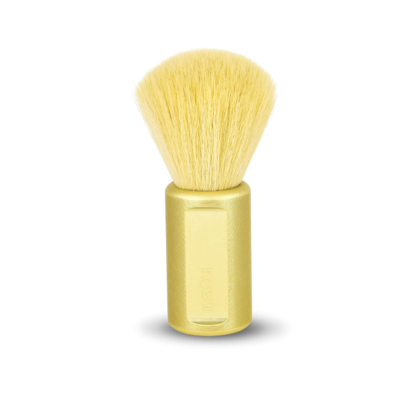 NATU synthetic shaving brush with a yellow gold anodized aluminum handle and 22 mm synthetic knot
