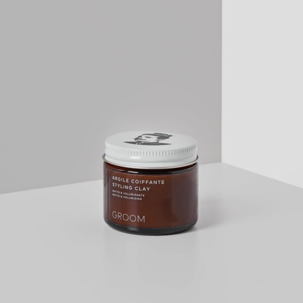 GROOM Styling Clay 60 ml amber glass jar, front label