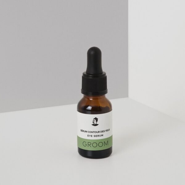 GROOM Eye Serum 15 ml amber dropper bottle with hyaluronic acid, cedar bark and quinoa