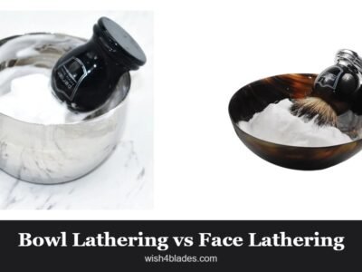 Parker stainless steel and ox horn shaving bowls, each holding lather and a shaving brush